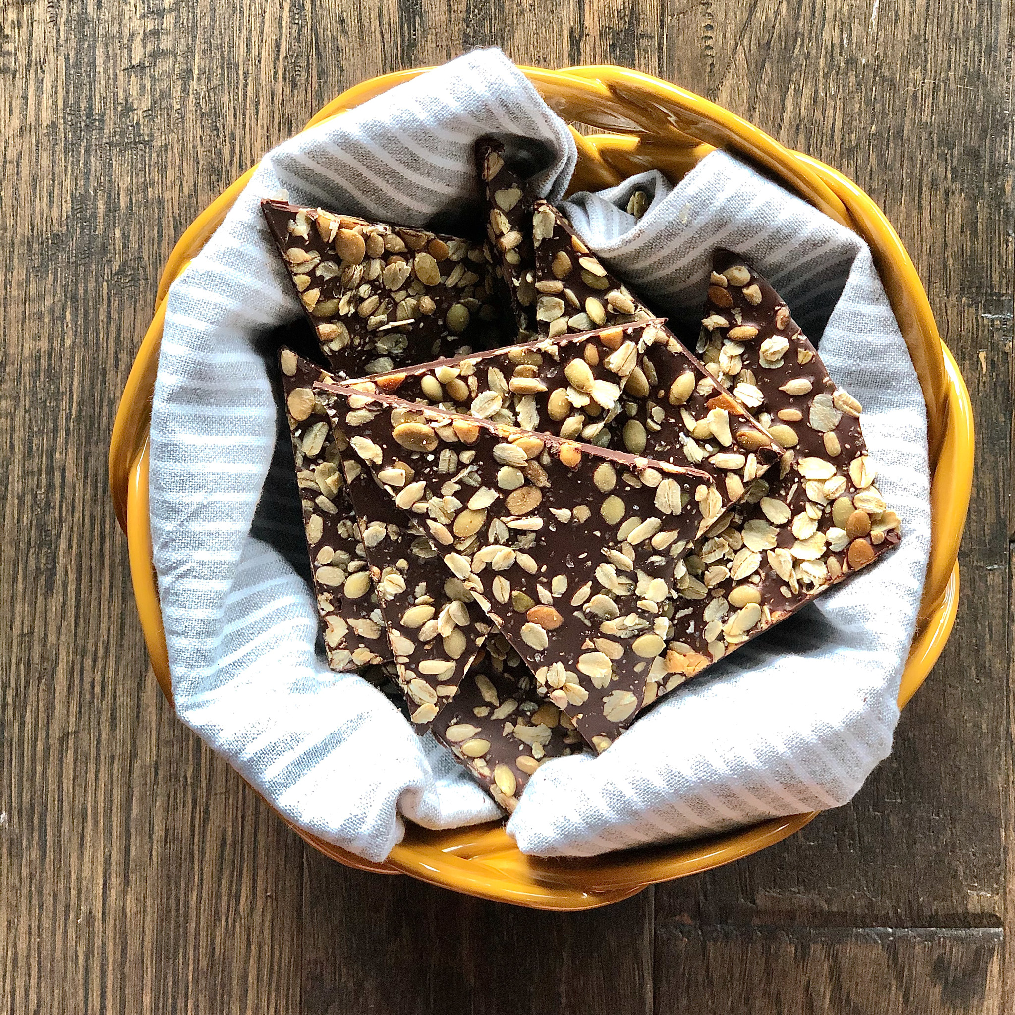 Dark Chocolate Bark with Toasted Quinoa, Oats, & Seeds - Healthy