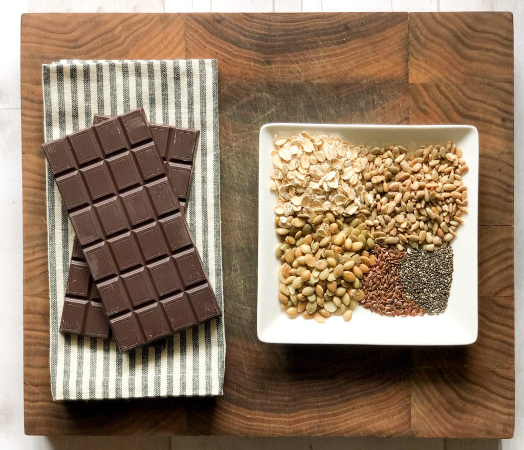 Dark Chocolate Bark with Toasted Quinoa, Oats, & Seeds - Healthy