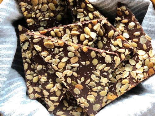 Dark Chocolate Bark with Toasted Quinoa, Oats, & Seeds - Healthy