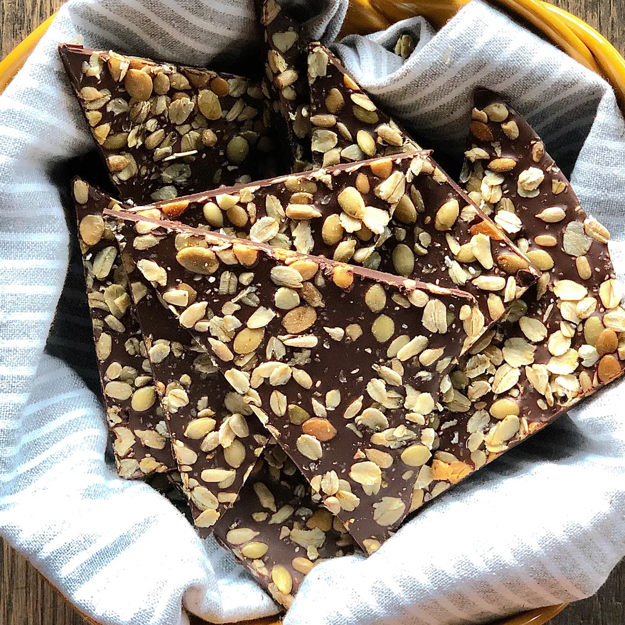 Dark Chocolate Bark with Toasted Oats and Seeds