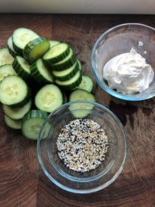 cucumbers, cream cheese, and Everything Bagel Seasoning