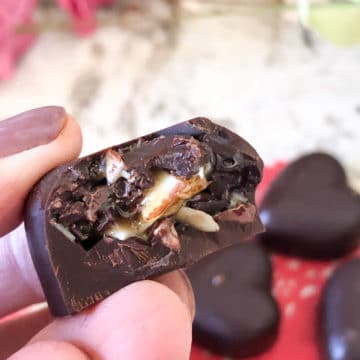 Chocolate candy with nuts and gooey center