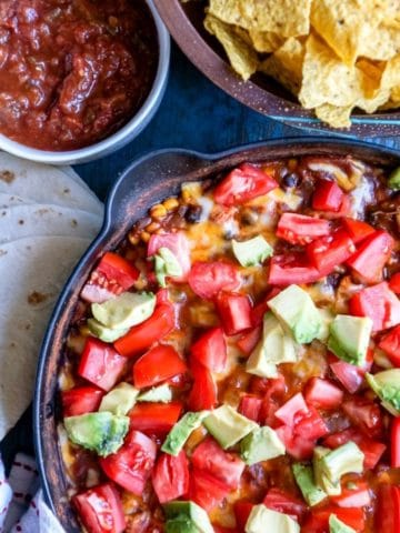 Skillet Dinner with chips and salsa