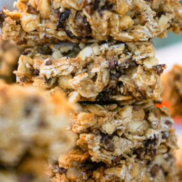 Healthy oatmeal bars stacked up.
