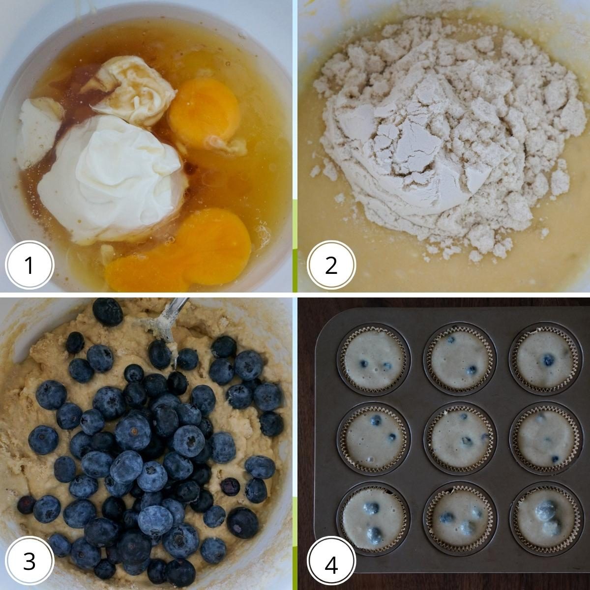 Step by step instructions how to make protein blueberry muffins