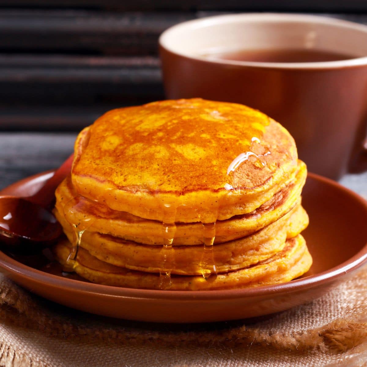 stack of protein packed pumpkin pancakes