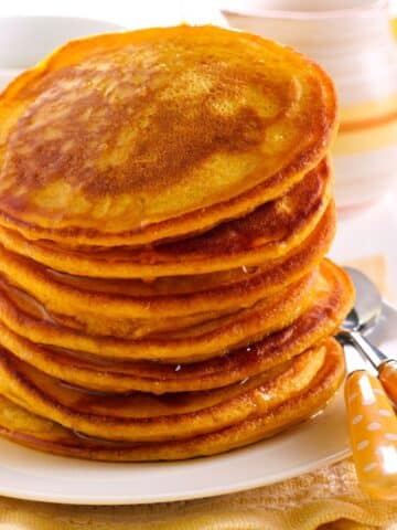 stack of protein packed pumpkin pancakes