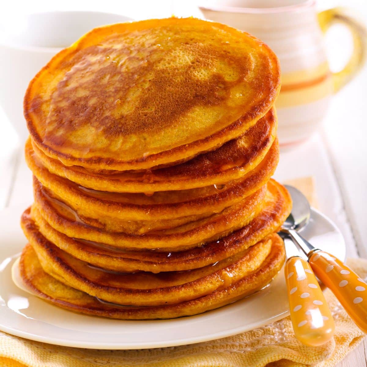 stack of protein packed pumpkin pancakes