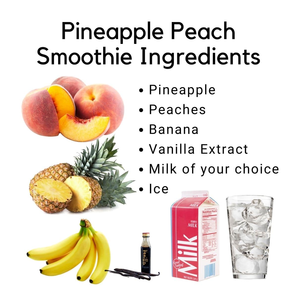 A chart of Pineapple Peach Smoothie Ingredients.